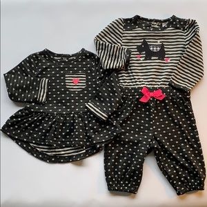 Nursery Rhyme black & gray top + all-in-one, 12 m